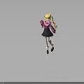 Blonde Twin Tailed Girl In Pink Sweater With Black Skirt And Little White Rabbit Companion
