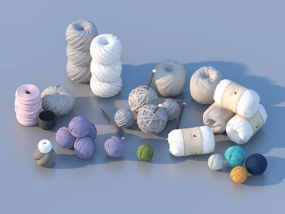 Assorted Colorful Yarn Balls And Knitting Needles For Craft Projects 3d model