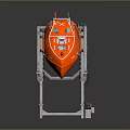 Orange Marine Lifeboat Mounted on Heavy Duty Metal Support Frame for Emergency Rescue Operations