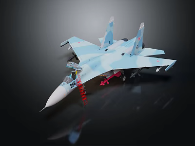 Detailed Military Weapon Fighter Jet Model Featuring Blue White Camouflage And Missiles 3d model