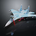 Detailed Military Weapon Fighter Jet Model Featuring Blue White Camouflage And Missiles