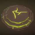 Cartoon Scene Circular Structure With Yellow Lightning Symbol And Glowing Edges On Dark Background