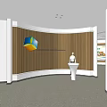 Curved Wooden Wall With Colorful Geometric Decoration And White Display Stand With Mannequin