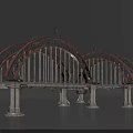 Double Arch Bridge Design With Metal Frames Stone Pillars And Decorative Tops 3d model