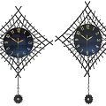 Two Decorative Wall Clocks With Dark Dial Metal Lattice Diamond Frame And Pendulum 3d model