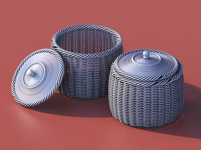 Three Woven Storage Baskets with Lids for Home Organizing Solutions 3d model