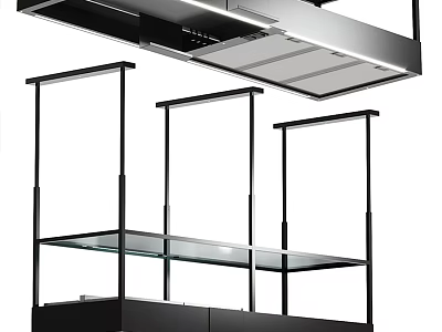 Modern Kitchen Interior Design With Glass Shelves Black Frames And Appliances 3d model