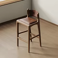 Modern Wooden Bar Stool With Brown Leather Seat And Minimalist Design