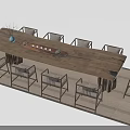 Wooden Tea Table with Tea Set and Multiple Chairs in Natural Style