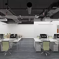 Modern Public Office Space With Open Layout Workstations Computers Chairs And Ceiling Lights 3d model