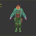 Humanoid Character in Green Protective Armor Helmet with Antenna and Utility Pouches 3d model