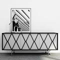 Modern Black And White Decorative Cabinet With Diamond Pattern And Artwork Table Lamp Vase 3d model