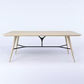 Modern Wooden Dining Table Design With Tapering Legs And Metal Support Frame
