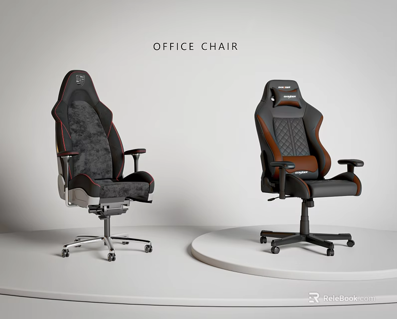 Modern Ergonomic Office Chair with Gray Red and Black Brown Upholstery and Swivel Wheels 3d model 