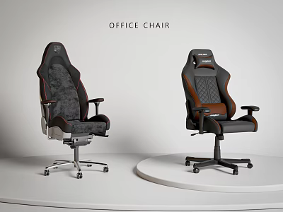 Modern Ergonomic Office Chair with Gray Red and Black Brown Upholstery and Swivel Wheels 3d model