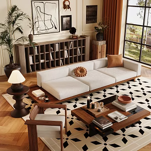 Retro Middle Ancient Home Living Room Living Room Sofa Coffee Table Combination Middle Ancient Style Living Room Middle Ancient Style Multi-person Sofa Middle Ancient Decorative Cabinet Storage Cabinet Middle Ancient Style Sofa Combination 3d model