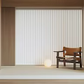 Modern Minimalist Interior With White Venetian Blinds Brown Chair And Round Lamp