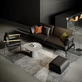 Modern Black Sofa Coffee Table Set In Living Room With Colorful Cushions Armchair And Rug