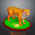 Tiger Toy Model With Orange Black Stripes Standing On Green Grass Base