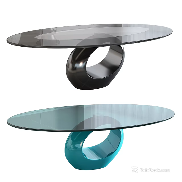 Modern Glass Top Coffee Table With Circular Base In Black And Blue Design 3d model 