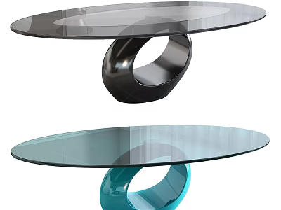 Modern Glass Top Coffee Table With Circular Base In Black And Blue Design 3d model