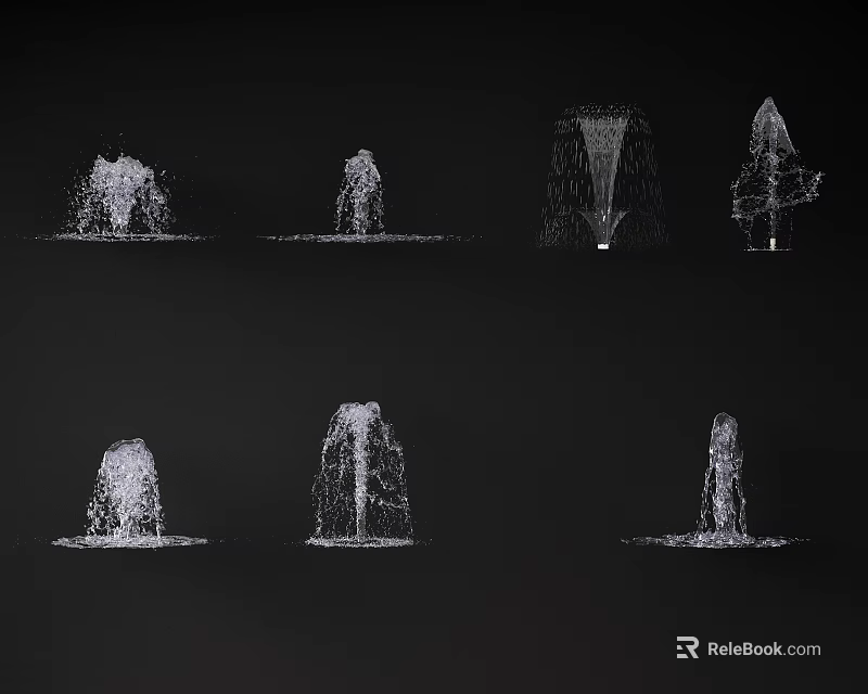 Various Water Fountain Designs Showcasing Different Spray Patterns And Shapes 3d model 
