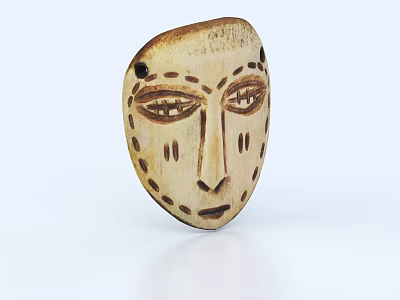 Handcrafted Wooden Mask With Carved Facial Features And Dotted Patterns 3d model