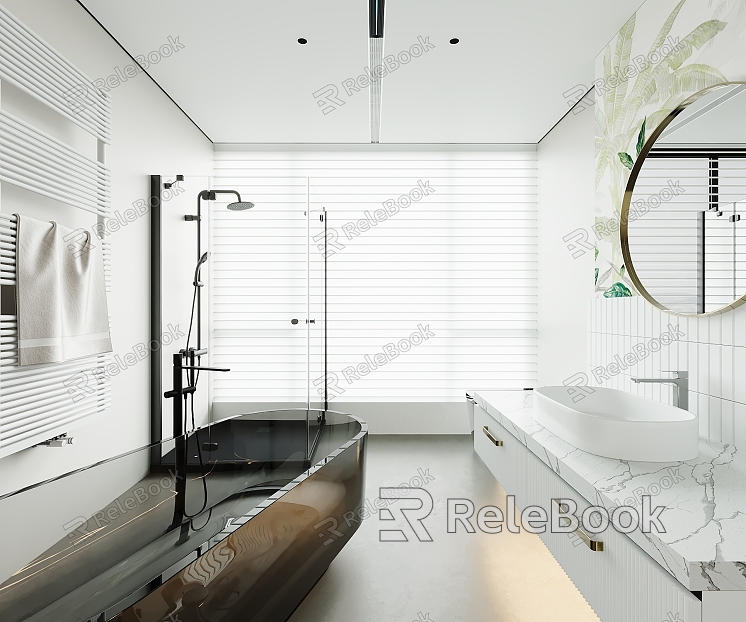 Modern Bathroom Bathtub Basin Toilet Shower Room model