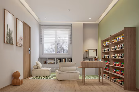 Psychological Counseling Room Counseling Room Psychological Sand-table Doll Square Sofa Psychological Hanging Picture Bookcase 3d model