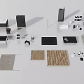 Modern Minimalist Sofa And Coffee Table Set With Fabric Seats Wooden Frame And Area Rug