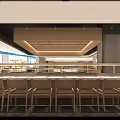 Modern Mall Restaurant Interior With Wooden Chairs White Dining Tables And Ceiling Lighting