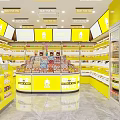 Yellow Themed Mall Retail Store With Bright Lighting And Product Displays