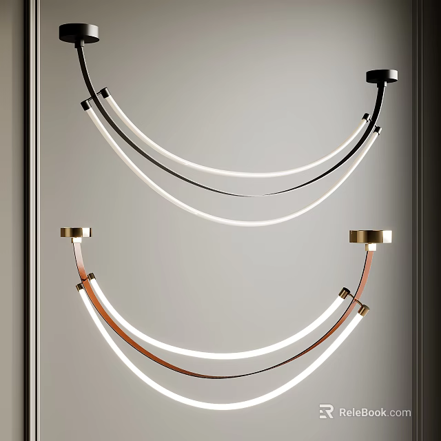 Modern Arc Chandelier With Black Gold Metal Frame And White Light Strip 3d model 