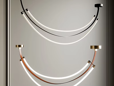 Modern Arc Chandelier With Black Gold Metal Frame And White Light Strip 3d model
