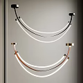 Modern Arc Chandelier With Black Gold Metal Frame And White Light Strip