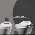 Two Modern White POLIFORM Toilets With Sleek Design In Minimalist Bathroom Space