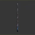 Fantasy Scythe With Blue Blade Red Purple Accents Curved Handle And Glossy Finish