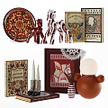 Vintage Decorative Ornament Set Including Horse Figurines Ornate Plate Framed Art And Candles