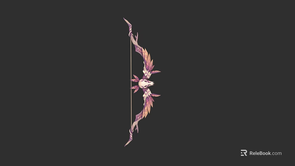 Elegant Decorative Bow Weapon With Feather Accents And Ornate Patterns 3d model 