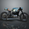 Vintage Teal Motorcycle With Leather Seat And Streamlined Metal Body Design