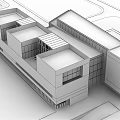 Modern Brick Office Building with Geometric Structure White Roof And Large Glass Windows