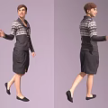 Woman Wearing Patterned Sweater Dark Vest Dark Skirt And Black Shoes Walking Full Body