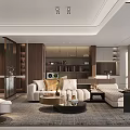 Modern Living and Dining Room Interior With Sofa Coffee Table Bookshelf And Large Window