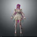 3D Female Character Model With Pink Hair And White Dress Standing Pose