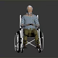 Elderly Man In Wheelchair Wearing Blue And White Plaid Shirt Khaki Pants Holding Device