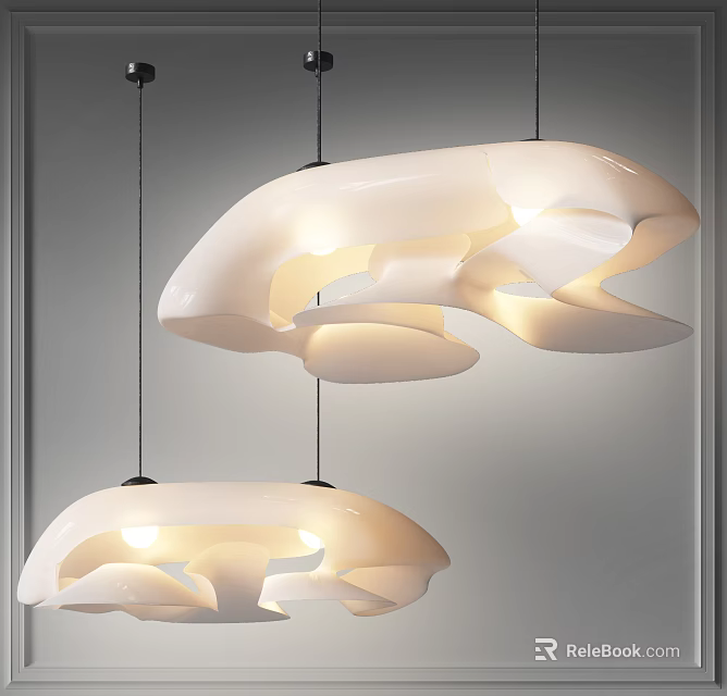 Modern White Irregular Shaped Chandeliers With Smooth Design And Illuminated Light 3d model 