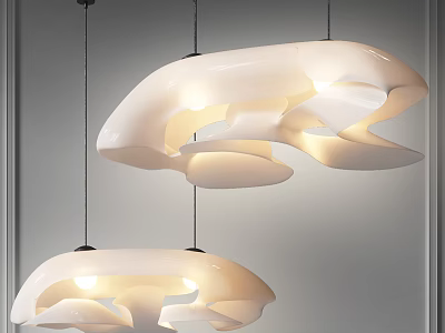 Modern White Irregular Shaped Chandeliers With Smooth Design And Illuminated Light 3d model