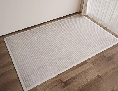 Neutral Square Rug On Wooden Floor Near Curtain 3d model