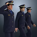Multiple Uniformed Personnel in Blue Uniforms with Saluting Standing and Walking Poses