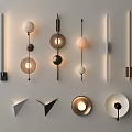 Modern Design Wall Lamps with Spherical Geometric and Linear Shapes in Metallic and Neutral Tones